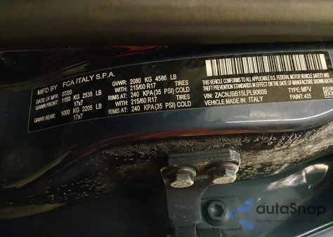 2020 Jeep Renegade Altitude 4X4 z USA, uszkodzony, nr VIN ZACNJBB15LPL90609